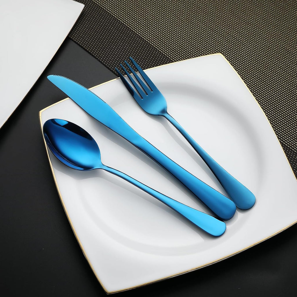 DEVICO Camping Utensils, Portable Travel Utensils with Case, Stainless Steel Reusable Silverware for Lunch Adult, 5Pcs Cutlery Set Includes Knife Spoon Fork Chopsticks and Case (Blue)