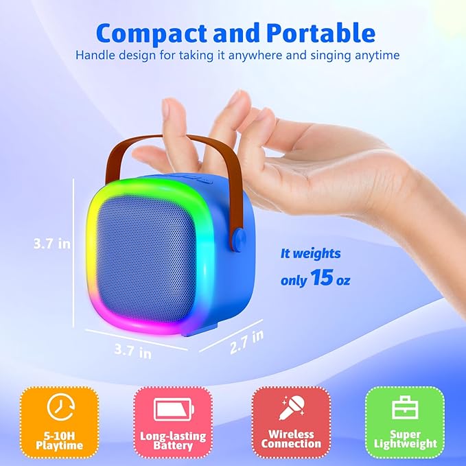 Karaoke Machine for Kids Adults, Portable Bluetooth Speaker with Wireless Microphones and LED Lights, Kids Toys Birthday for Girls and Boys Ages 4,5,6,7,8,9,10,11,12+ Years, Home Party-BubblyBeeBaby
