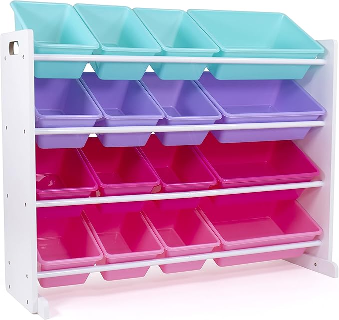 Humble Crew Supersized Toy Storage Organizer with 16 Removable Bins, White/Blue/Pink/Purple – Large Toy Storage for Toddlers Ideal for Kids' Rooms, Playrooms, and Nurseries - Modern Toy Bins for Kids-BubblyBeeBaby