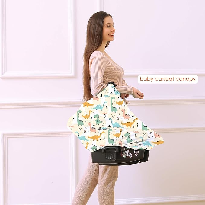 Multi-use Carseat Covers Breastfeeding Cover - Car Seat Covers for Babies, Stretchy Carseat Canopy Cover, Boys and Girls Shower Gifts (Colours Dinosaur)-BubblyBeeBaby