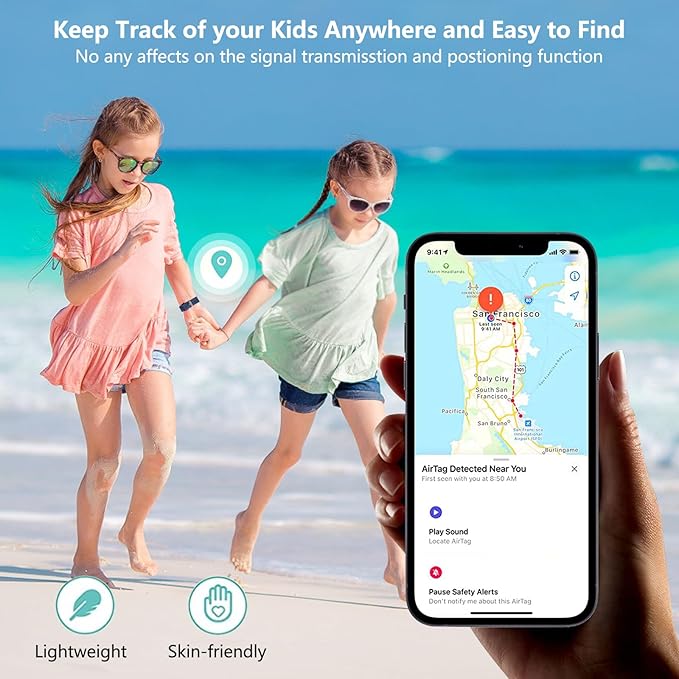 2 Pack Waterproof Airtag Wristband Kids - Anti-Lost Silicone Airtag Holder Cases for Toddler - GPS Tracker Watch Band (Black+Blue)-BubblyBeeBaby