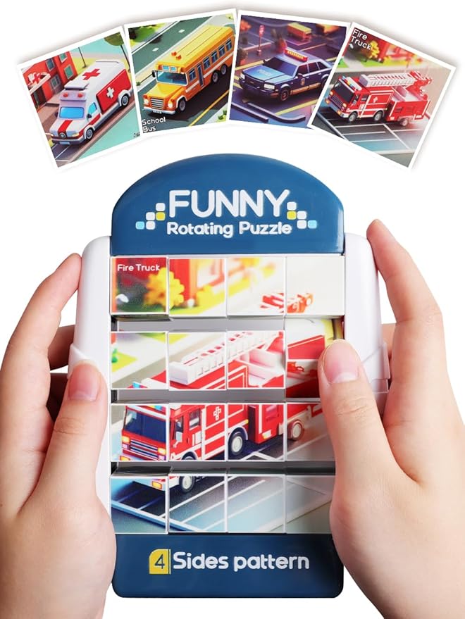 16-Piece Rotating Puzzles for Kids 4-6, Toddlers Puzzles 3-4, Road Trip, Airplane Activities Game, Travel Toys - Brain Teaser, Fine Motor Skills - Birthday Gifts Boys Girls - Special Vehicle-BubblyBeeBaby