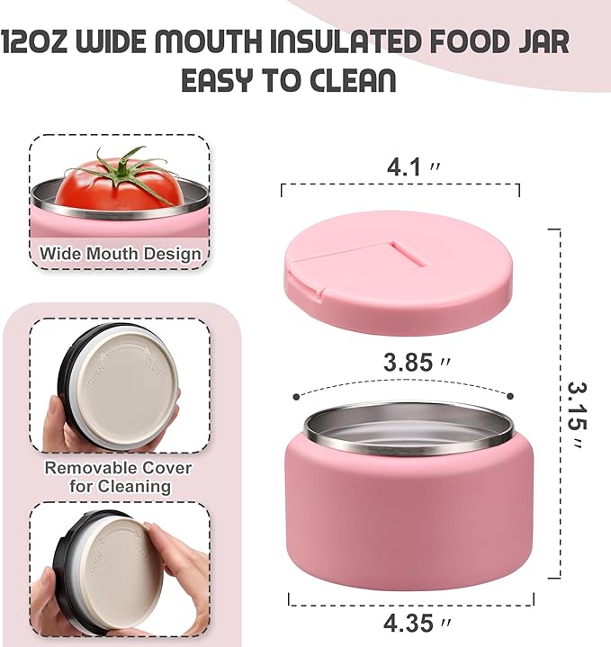 13.5oz Soup Thermo for Hot Food Kids with Buckle Lid Insulated Vacuum Food Jar Wide Mouth Leakproof Stainless Steel Lunch Container- Pink-BubblyBeeBaby