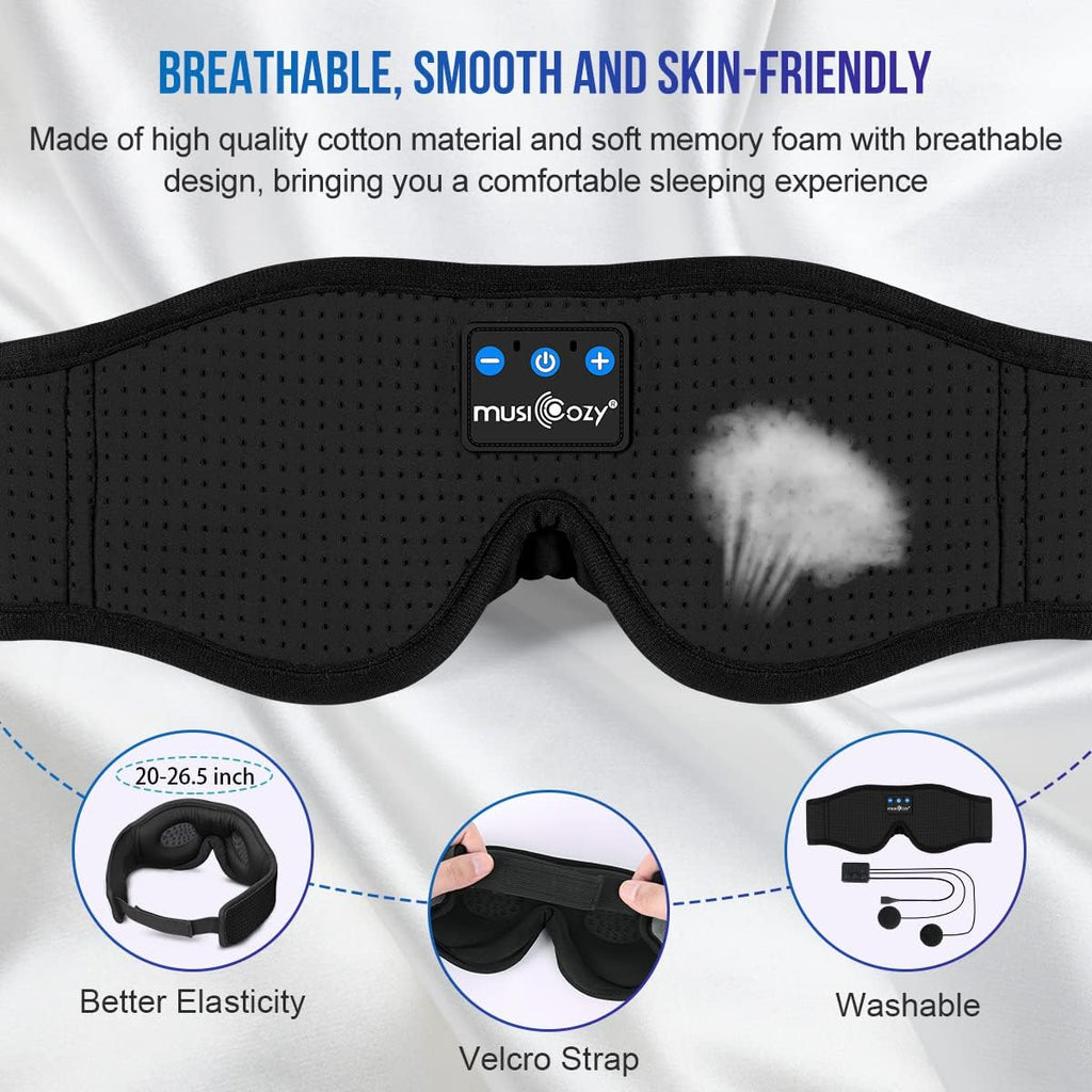 MUSICOZY 3D Bluetooth 5.4 Sleep Headphones, Breathable Wireless Music Eye Mask, Sleeping Headphones with Headband for Side Sleepers, Women, Men, Air Travel, Unique Tech Gifts