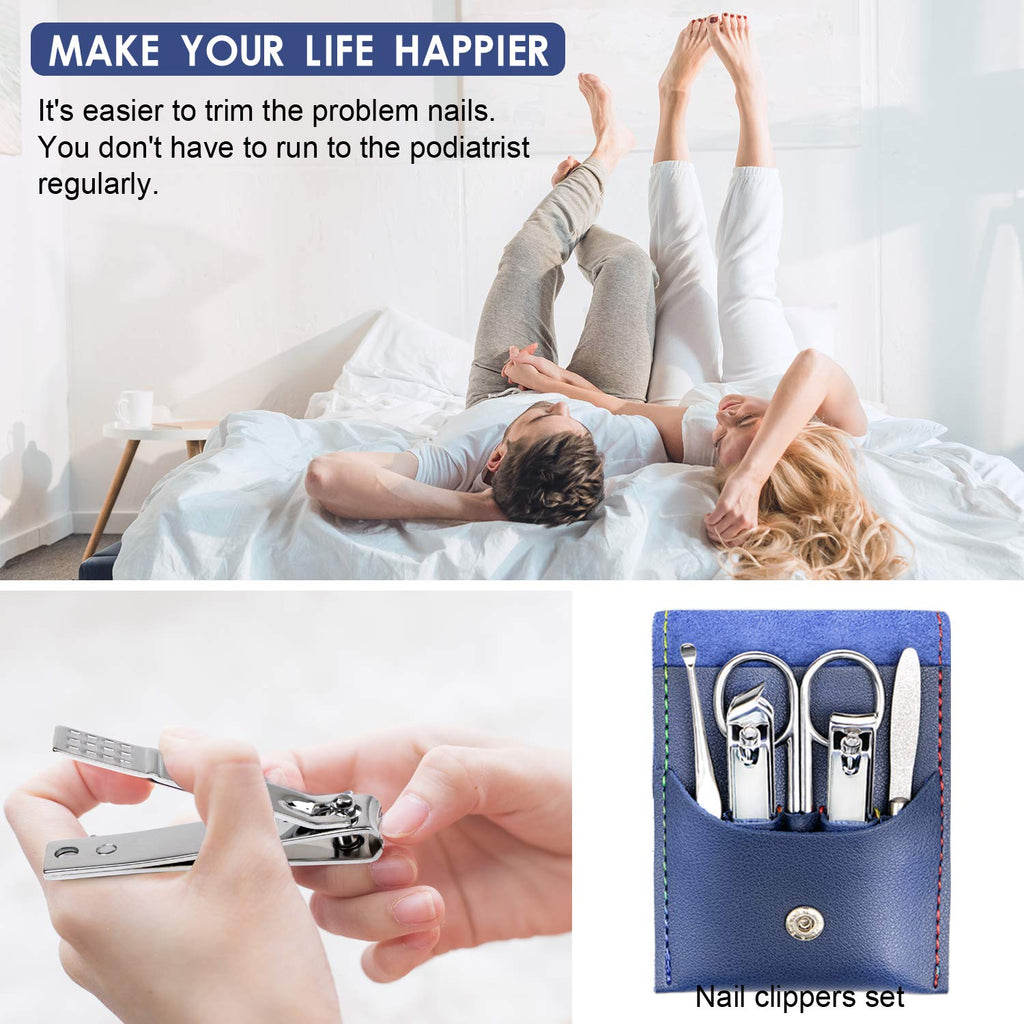 Manicure Pedicure Kit Nail Clippers Set Fingernails & Toenails Vibrissac Scissor 5 Pieces Best Care Tools for Man & Women with Travel Case (Gray/Black_A) (Primary Color of Stainless Steel_A)