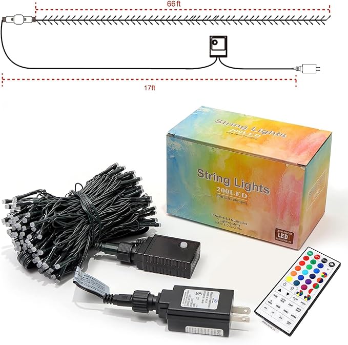 HOME LIGHTING 66ft Christmas Decorative Mini Lights, 200 LED RGB Changing 8 Functional Green Wire Fairy Halloween Lights with Remote Timer, Plug in Indoor Outdoor Xmas Wedding Party Decor-BubblyBeeBaby