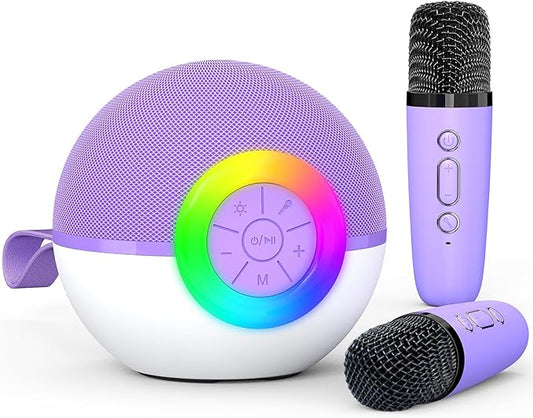 Karaoke Microphone Machine Toys for Kids Adults, Mini Portable Bluetooth Speaker with 2 Wireless Mics, Christmas Birthday Gifts for Boys Girls Ages 3 4 5 6 7 8 9 10 11 12+ Year (Purple)-BubblyBeeBaby