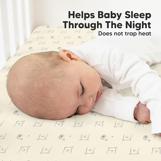 KeaBabies 2-Pack Organic Crib Sheets for Boys, Girls - 52x28 Fitted Crib Mattress Sheet Neutral, Breathable Jersey Cotton Cover for Baby Bed, Toddler Mattress, Soft & Cute Prints (Bumble Bear)-BubblyBeeBaby