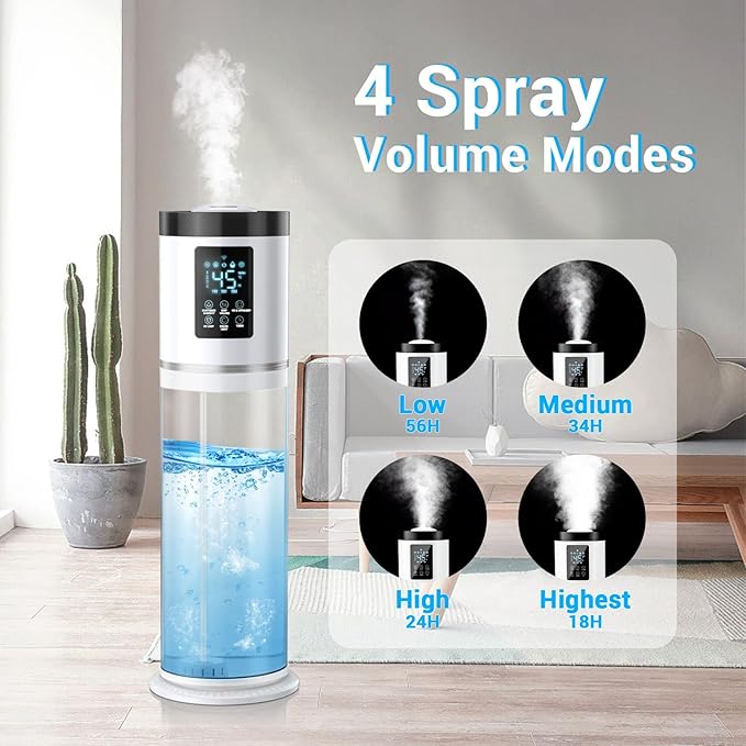 2.1 Gal Humidifiers for Bedroom Large Room, 4 Levels Cool Mist Humidifier with Clear Tank, 7 Color Lights Essential Oil Diffuser with 16H Timer, Top Fill Air Humidifier for Home Plants Office-BubblyBeeBaby