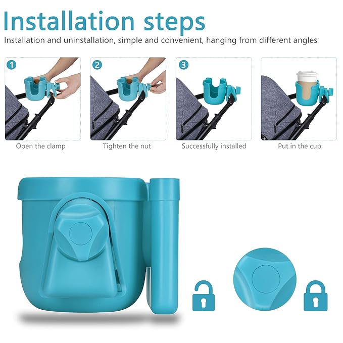 Suranew Adjustable Stroller Cup Holder with Phone Holder for Baby Stroller for Family Members, Sky Blue-BubblyBeeBaby