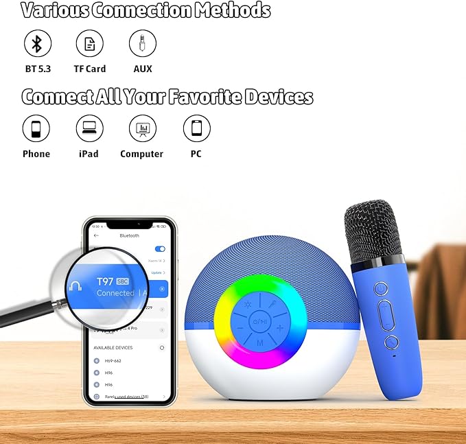 Karaoke Microphone Machine Toys for Kids Adults, Mini Portable Bluetooth Speaker with 2 Wireless Mics, Christmas Birthday Gifts for Boys Girls Ages 3 4 5 6 7 8 9 10 11 12+ Year (Blue)-BubblyBeeBaby