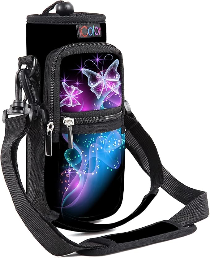 icolor Water Bottle Carrier Bag with Strap 25/32/40 oz Crossbody Bottle Holder with Phone Pocket Sling Sleeve Insulated Neoprene Water Bottle Pouch for Walking Travelling-BubblyBeeBaby