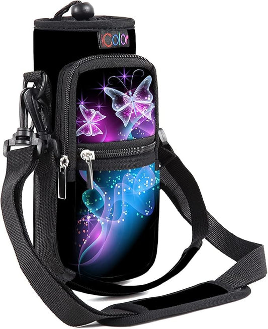 icolor Water Bottle Carrier Bag with Strap 25/32/40 oz Crossbody Bottle Holder with Phone Pocket Sling Sleeve Insulated Neoprene Water Bottle Pouch for Walking Travelling-BubblyBeeBaby