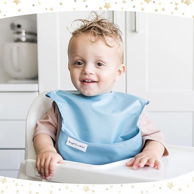Tiny Twinkle Mess Proof Baby Bibs for Eating - Waterproof, Wipeable Bibs - Toddler Bibs - Travel Friendly - PFAS, PVC, BPA, Phthalate Free - Baby Food Bibs(5 Pack, Unisex Solids)-BubblyBeeBaby