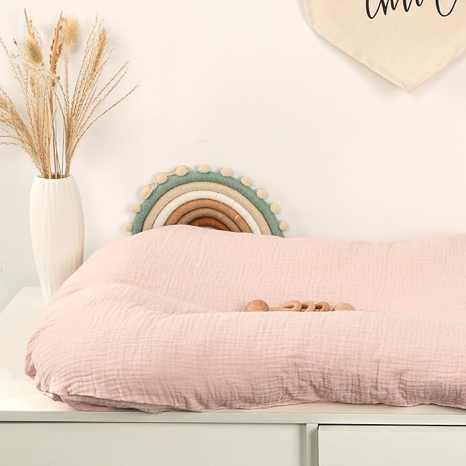 Hooyax Muslin Baby Lounger Cover 1 Pack, 100% Cotton Soft & Breathable Infant Lounger Covers Only for Newborn (Light Pink)-BubblyBeeBaby
