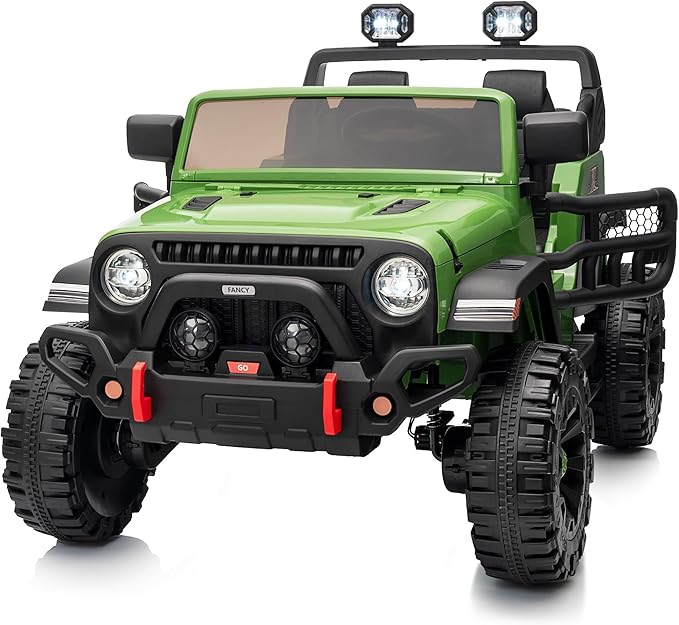 2 Seater Ride on Car Truck, 12V Kids Electric Ride on Toy for Big Kids Age 3-8 w/Remote Control- Army Green-BubblyBeeBaby