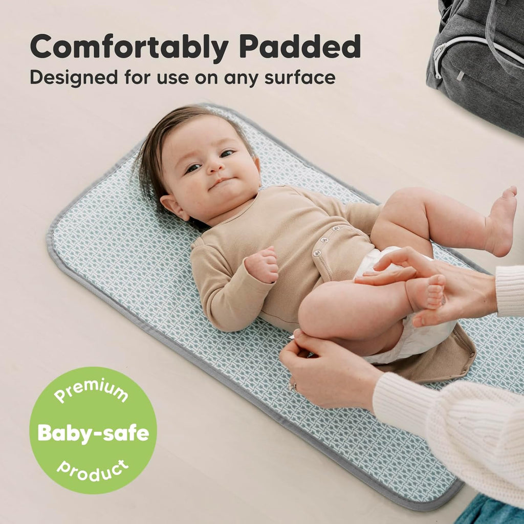 KeaBabies Portable Diaper Changing Pad, Easy Wipe Clean - Foldable Waterproof Baby Changing Mat for Diaper Bag, Compact, Lightweight,25x13 Baby Changer Travel Essential,Machine Washable(Classic Gray)