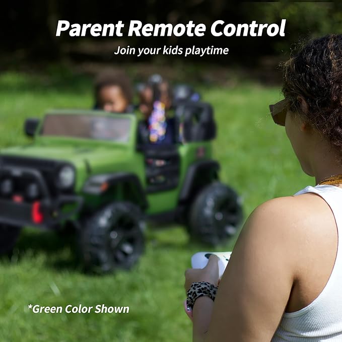 2 Seater Ride on Toy Car for Kids, 24V 4WD Ride-on Truck Kids Electric Car with Remote Control, 4x200W Motors - Army Green-BubblyBeeBaby