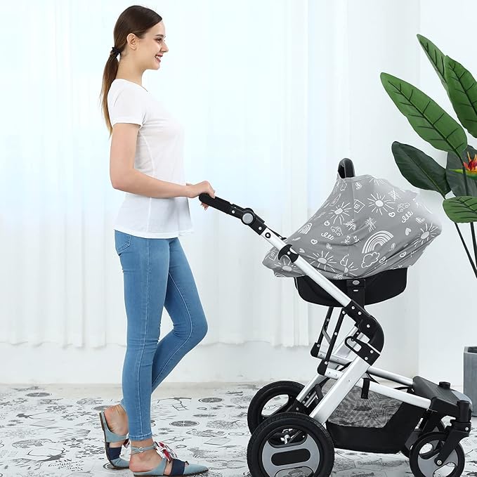 Carseat Canopy Breastfeeding Cover - Multi Use Infant Stroller Cover, Car Seat Covers for Babies, Baby Shower Gifts for Boys and Girls (Creativity)-BubblyBeeBaby