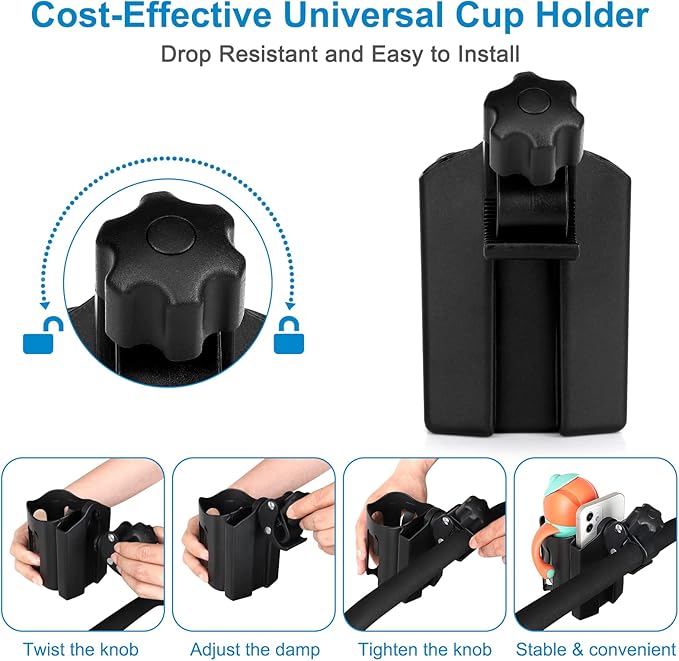 Accmor Stroller Cup Holder with Phone Holder, Universal Cup Holder, Bike Cup Holder, 360° Rotatable Large Caliber Drinks Holder for Stroller, Bike, Wheelchair, Walker-BubblyBeeBaby