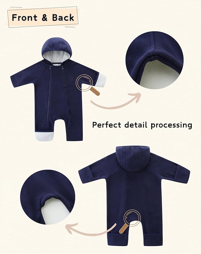 Newborn Baby Fleece Jumpsuit Girls Boys Winter Hooded Coverall Romper Cute Baby Snowsuit Clothes-BubblyBeeBaby