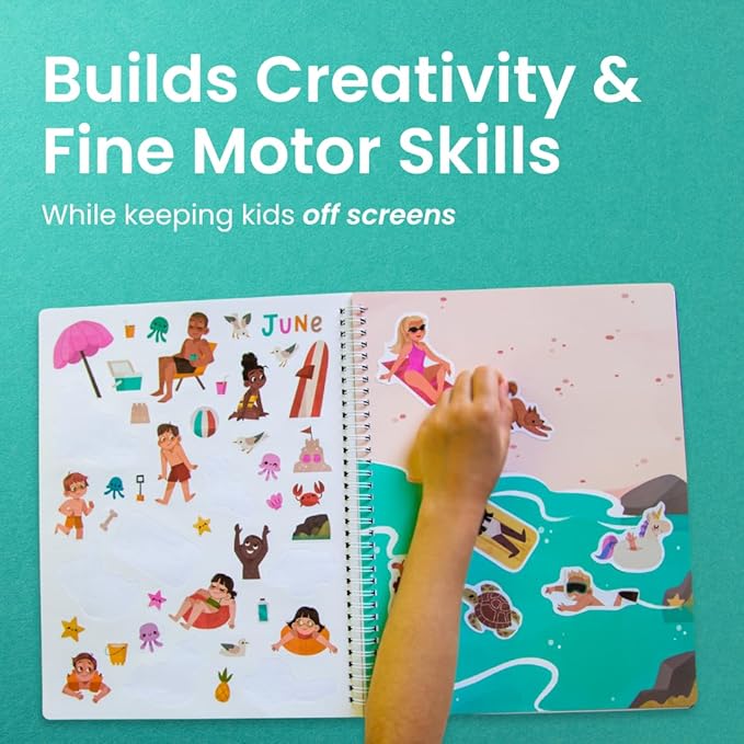 12 Months Sticker + Coloring Book (500+ Calendar Stickers for Kids & 12 Coloring Pages) Side by Side Activity Book, Fun Sticker Books, Boys & Girls Ages 2-4, 4-8, 8-10-BubblyBeeBaby