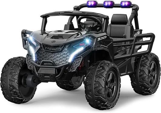 24V 2 Seater Ride on Car Truck, 4x200W, EVA Tires, 4WD/2WD, Rainbow Lights, Remote Control, Shock Absorbers, Bluetooth, Ride On UTV Toy for Kids Ages 3-8, Black-BubblyBeeBaby