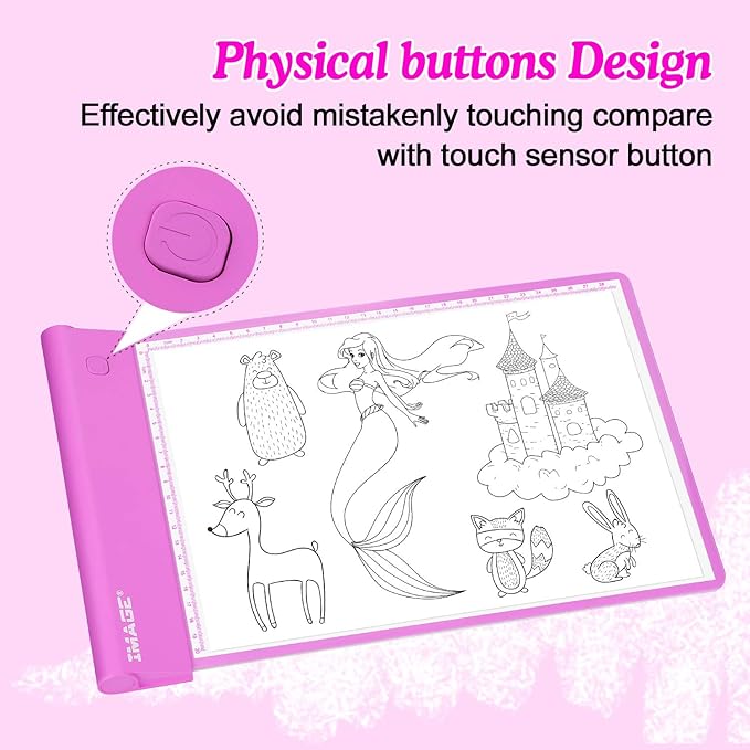 IMAGE Light Up Tracing Pad Pink Drawing Tablet Coloring Board for Kids Children to for Girls Boy (Includes 10 Traceable Sheets and Two Clips)-BubblyBeeBaby