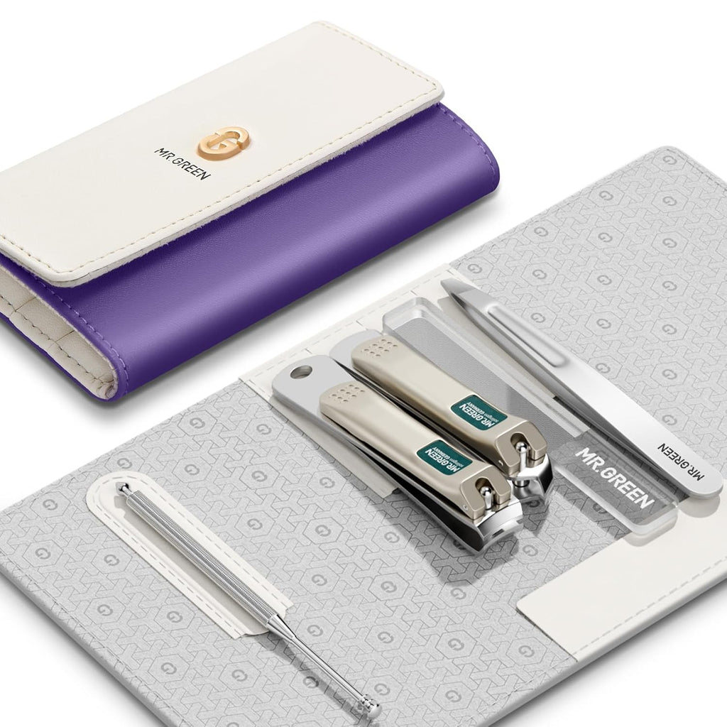 MR.GREEN Colorful Manicure Set Practical Pedicure Kits Nail Clippers Personal Care Tools Facial Hair Scissors with Fashion Case (Mr-6684 Purple)