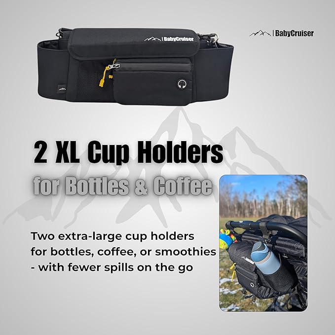 Stroller Caddy Double Stroller Organizer with Cup Holder Phone Pocket Changing Mat Straps Mounted 2 x Stroller Water Bottle Holder-BubblyBeeBaby
