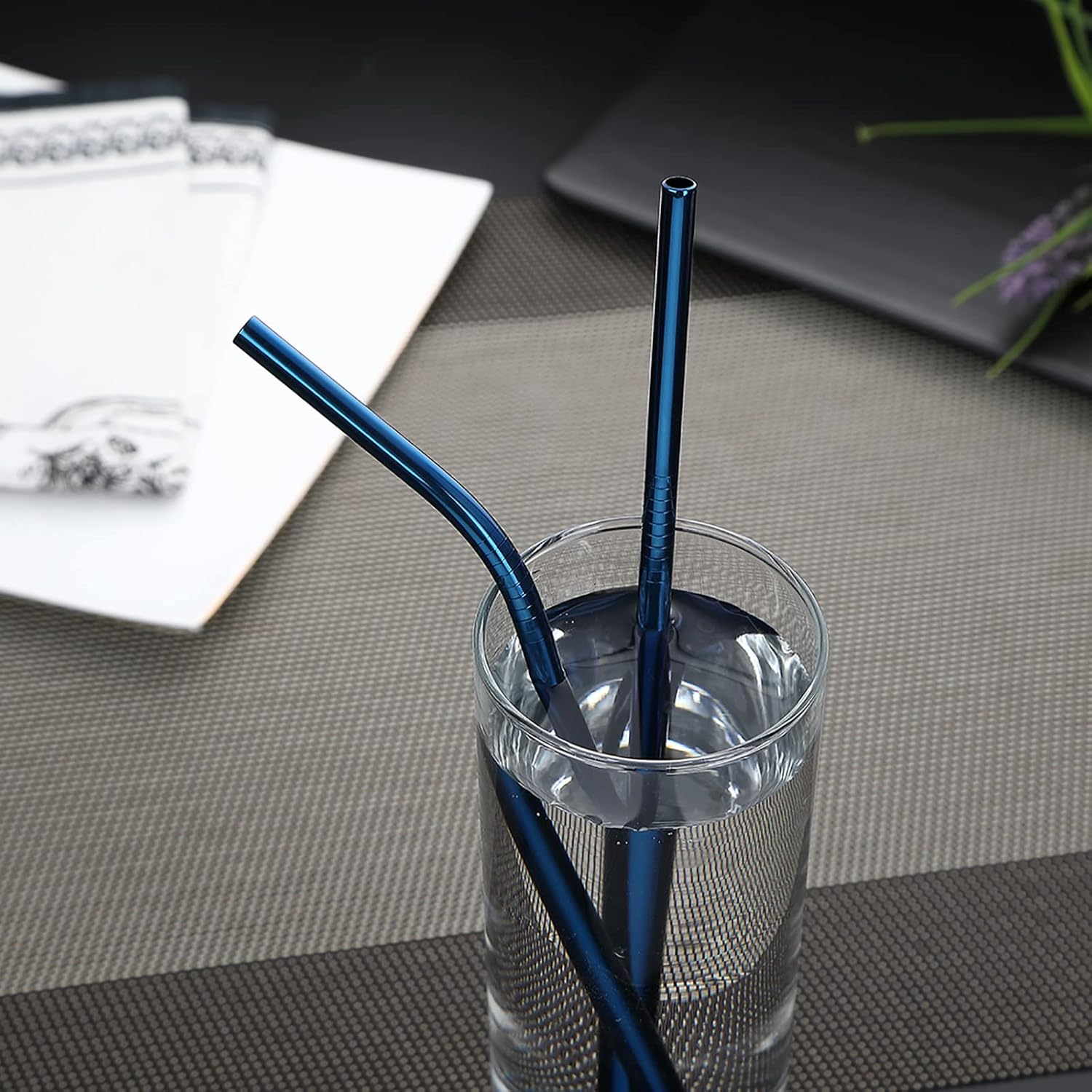 DEVICO Portable Utensils, Travel Camping Cutlery Set, 8-Piece including Knife Fork Spoon Chopsticks Cleaning Brush Straws Portable Case, Stainless Steel Flatware set (Blue)