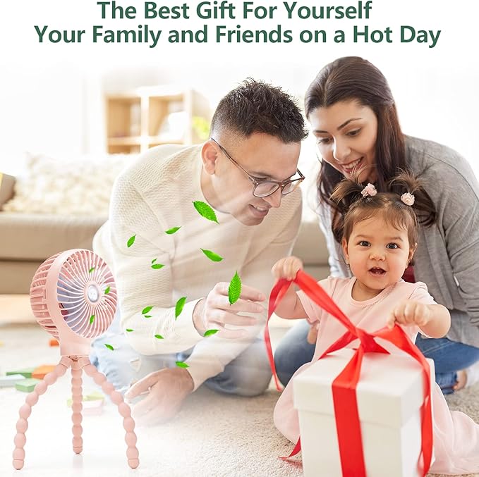 snawowo Mini Handheld Personal Portable Fan, Baby Stroller Fan, Car Seat USB or Battery Powered, with Flexible Tripod Clip on Student Bed Desk Bike Crib Treadmill Camping Traveling(Pink)-BubblyBeeBaby