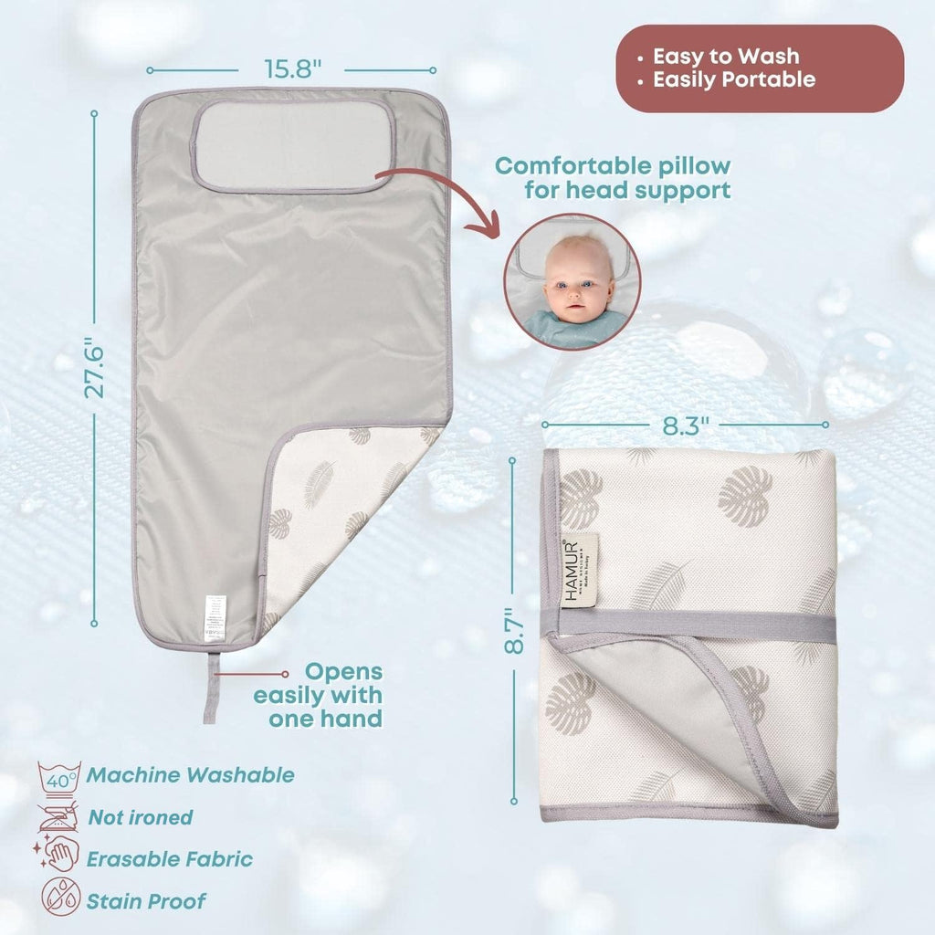 HAMUR HOME Portable Baby Changing Pad – Waterproof, Foldable & Lightweight Travel Mat – Soft & Machine Washable Diaper Changer – Compact & Durable (Leaves)