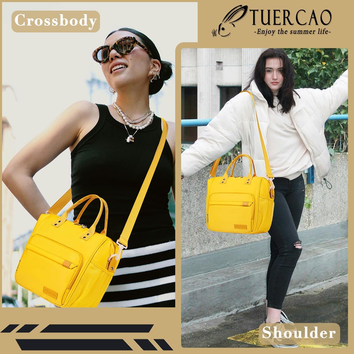 TuErCao Yellow Lunch Box for Women Insulated Lunch Bag for Young Ladies Lunch Tote Bag