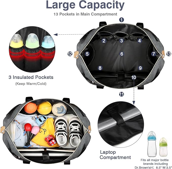 ITIEZY Diaper Bag Tote for Baby - Large Mommy Bag with Portable Changing Pad Pacifier Case, Hospital Bags Travel Baby Bag-BubblyBeeBaby