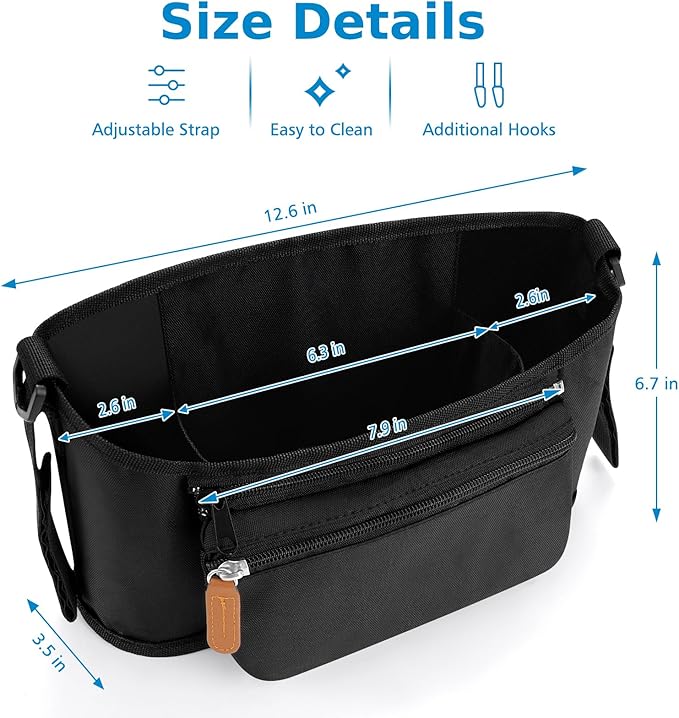 Accmor Universal Stroller Organizer with Detachable Phone Bag, Stroller Bag Caddy Organizer Stroller Accessories for Uppababy, Baby Jogger, Nuna, Doona, Britax Strollers-BubblyBeeBaby