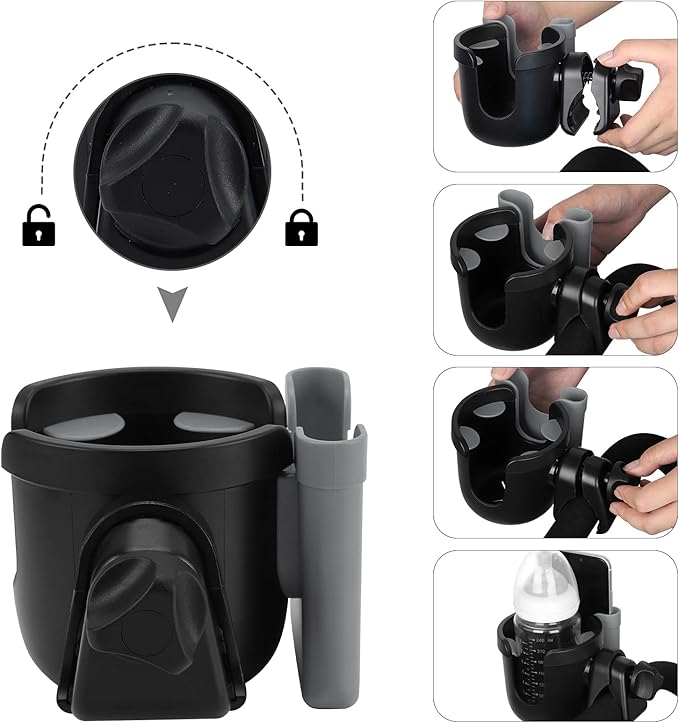 Accmor Stroller Cup Holder with Phone Holder, Bike Cup Holder, Universal Cup Holder for Uppababy Nuna Doona Strollers, 2-in-1 Cup Phone Holder for Stroller, Bike, Wheelchair, Walker, Scooter-BubblyBeeBaby