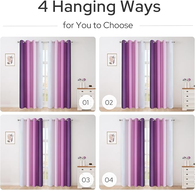 HOMEIDEAS Purple Ombre Blackout Curtains, 52 X 96 Inch Length Gradient Color Room Darkening Curtains with Grommet Thermal Insulated Window Drapes for Living Room, Bedroom, 2 Panels-BubblyBeeBaby