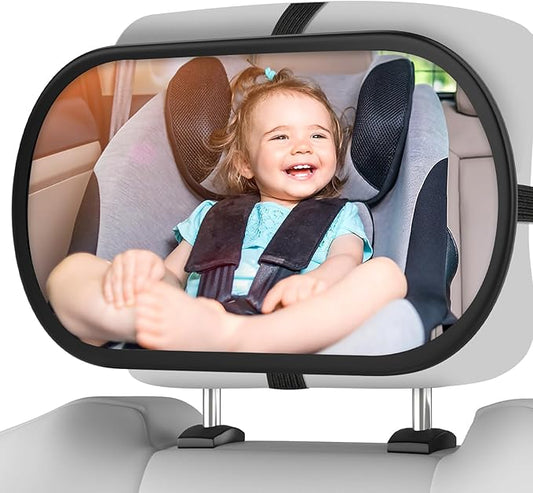 Baby Car Mirror, Safety Car Seat Mirror for Rear Facing Infant, Clear Wide View, 360°Rotation, Easily Observe the Baby Move, Secure, Shatterproof, Crash Tested and Certified (Black)-BubblyBeeBaby