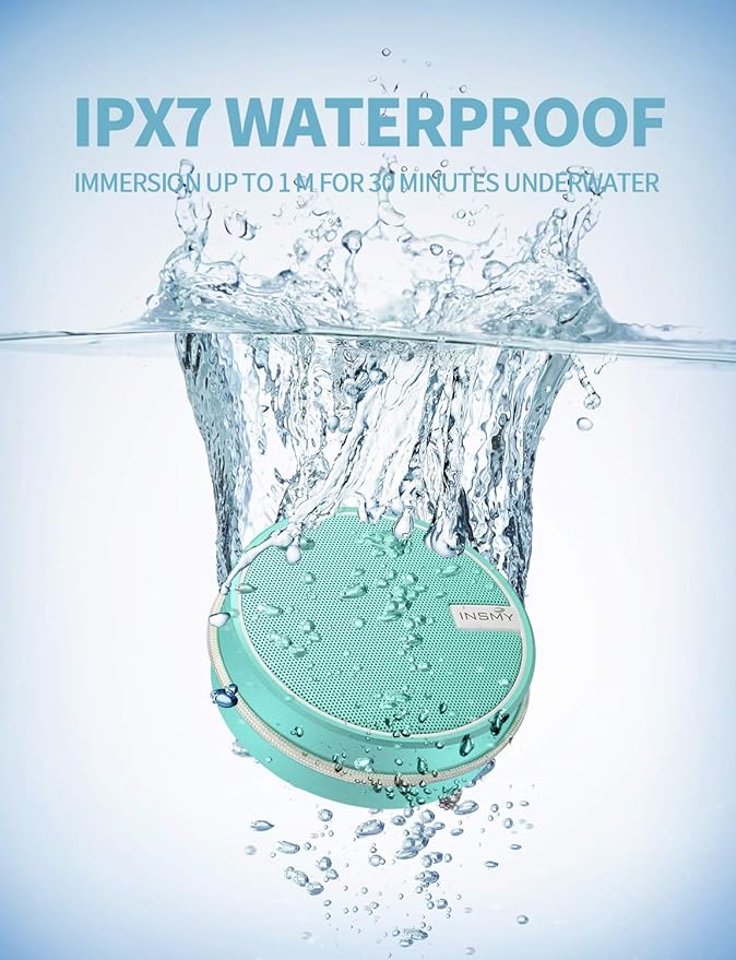 INSMY C12 IPX7 Waterproof Shower Bluetooth Speaker, Portable Small Speaker, Speakers Bluetooth Wireless Loud Clear Sound Support TF Card Suction Cup for Outdoor Kayak Canoe Beach Gift (Mint)-BubblyBeeBaby