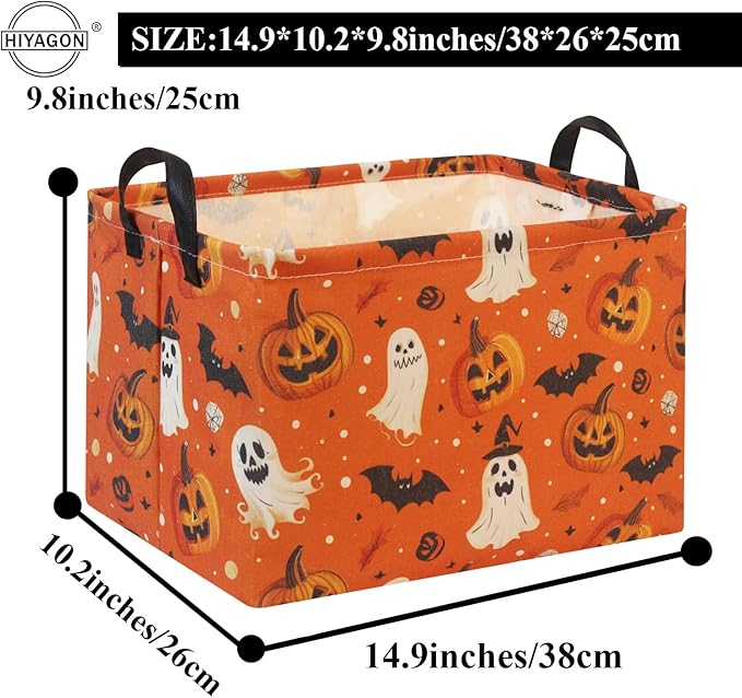 HIYAGON Halloween Basket Halloween Pumpkin Basket for Boys and Girls Trick or Treat Pumpkin Basket for Halloween Parties Cute Storage Bin Organizer Box Rectangular Room Decor(Halloween Pumpkin)-BubblyBeeBaby