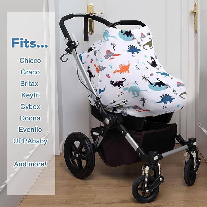Rquite All-in-1 Car Seat Cover Baby, Carseat Covers for Girl Boy, Stretchy Soft Infant Car Seat Cover, Multi-use Baby Carrier Cover, Car Seat Canopy, Stroller Sun Shade, Nursing Breastfeeding Cover-BubblyBeeBaby