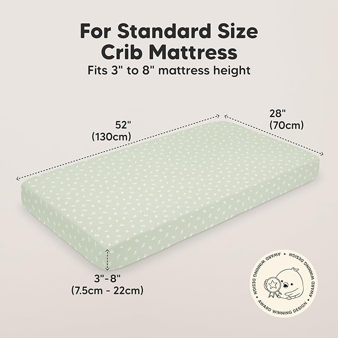 KeaBabies 2-Pack Organic Crib Sheets for Boys, Girls - 52x28 Fitted Crib Mattress Sheet Neutral, Breathable Jersey Cotton Cover for Baby Bed, Toddler Mattress, Soft & Cute Prints (Herb)-BubblyBeeBaby