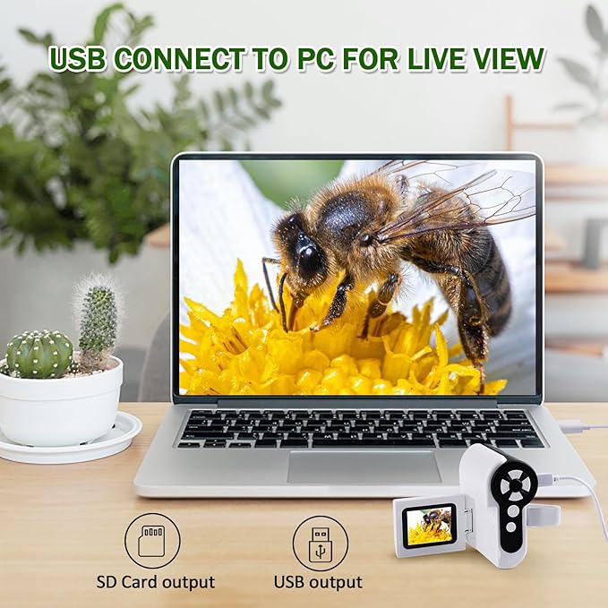 1000X Handheld Microscope for Kids, 4K 2.0" Screen Mini Pocket Microscope with 6 Adjustable LED Lights, Edu Science Birthday Gifts for Kids Ages 8-12, 32G SD Card Included-BubblyBeeBaby