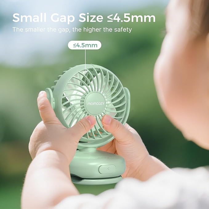 Momcozy Portable Fan with Clip | 4-Speed Mini-Fan for Carrier | Personal Fans Ultra Lighter 0.26lb | Gaps ≤4.5mm | Handheld Cooling | Rechargeable Rotate for Diaper Backpack/Stroller/Carrier/Chair-BubblyBeeBaby