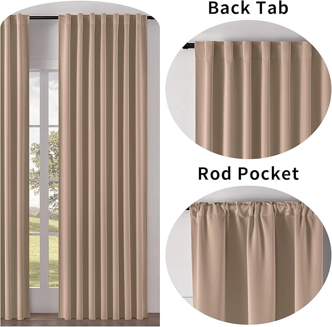 Joydeco 72 Inch Blackout Curtains for Bedroom, Thermal Insulated Black Out Curtains, Room Darkening Drapes for Living Room Window Rod Pocket Back Tab (W52 x L72 Inch, Khaki)-BubblyBeeBaby