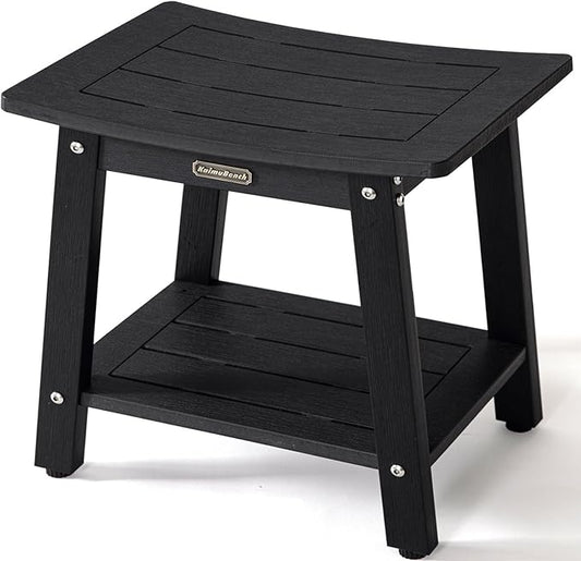 HDPS Shower Stool Waterproof, Bench Seat for Shaving Legs, Plastic Chair for Inside Shower, Foot Rest With Adjustable Feet, Non-Slip/No Maintenance, Black-BubblyBeeBaby