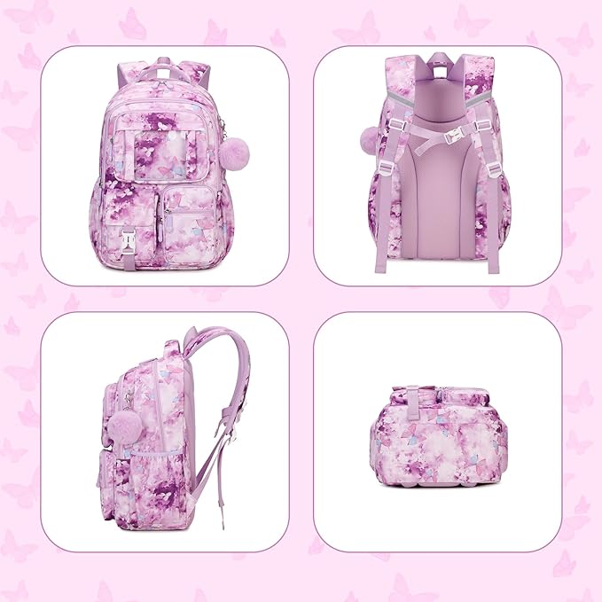 Kids Backpack for Girls School Bags for Middle School Students Book Bag for Elementary Primary Kawaii Ita Backpack, Purple Butterfly-BubblyBeeBaby