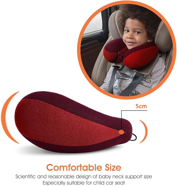 INFANZIA Kids Chin Supporting Travel Neck Pillow, Helps Support Head and Neck, Comfortably Designed for Head, Neck, and Chin Support - Gifts for Toddler/Child/Kids, Red-BubblyBeeBaby