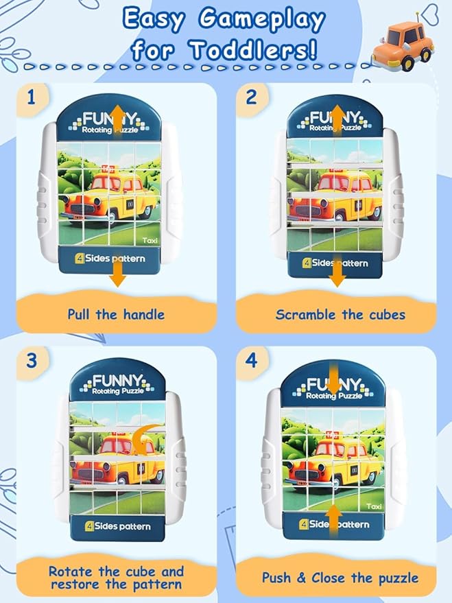 16-Piece Rotating Puzzles for Kids 4-6, Toddlers Puzzles 2-4, Road Trip, Airplane Activities Game, Travel Toys - Brain Teaser, Fine Motor Skills, Birthday Gifts Boys & Girls - Transportation-BubblyBeeBaby